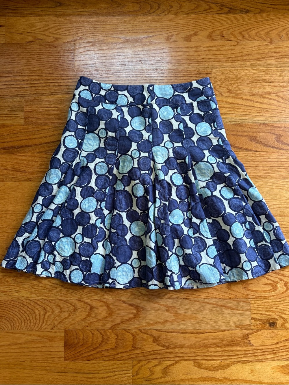 Boden blue circle print linen skirt size 10 regular